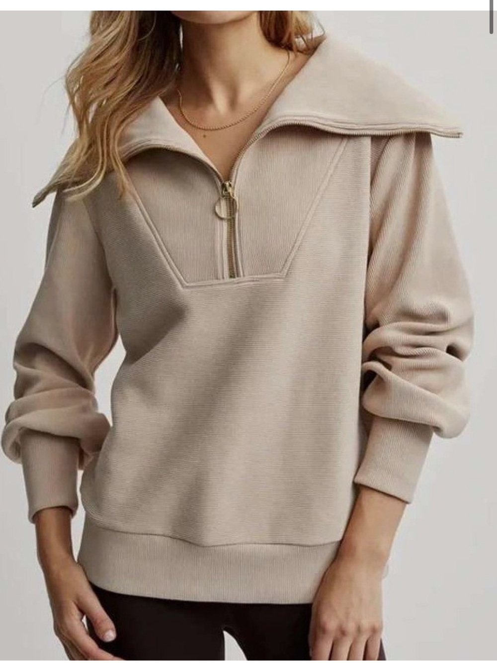 Varley Zip-Neck Pullover Sweater - Cream